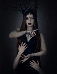 Gothic style woman portrait in black. Halloween black dark witch - 271560444