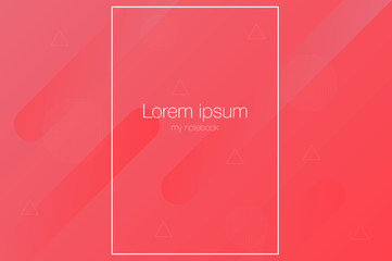 Light geometric abstract pink background with cropped  rectangle for notebook print. Creativity and modern template with smooth lines, some flat dotted circles and triangles. 