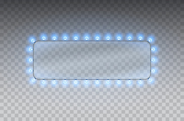 Light rectangle banner isolated on transparent background. Vector Hollywood bulbs frame or Las Vegas casino night sign.
