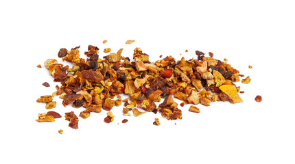 Mixture herbal floral fruit tea with petals, dry berries and fruits. Texsture