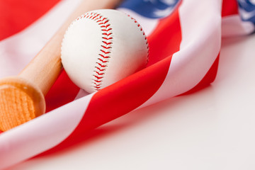 New baseball ball on American flag