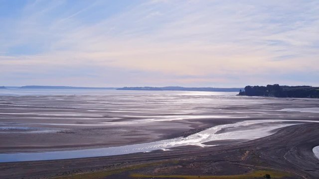 Aerial view of the surroundings of the community of Chamiza in the city of Puerto Montt on a sunny day with few clouds