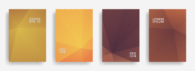 Trendy annual report design vector collection. Halftone stripes edged texture cover page layout templates set.