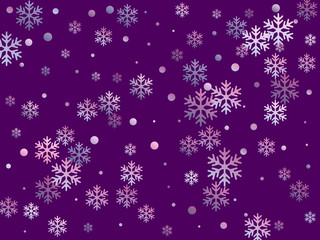 Crystal snowflake and circle shapes vector illustration. Magic winter snow confetti scatter card background.