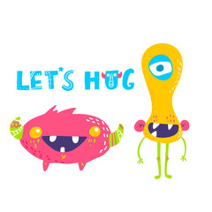Vector isolated cute cartoon monsters 