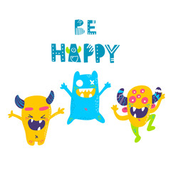 Vector isolated cute cartoon monsters 