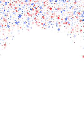 American Independence Day stars background. Confetti in USA flag colors for Independence Day