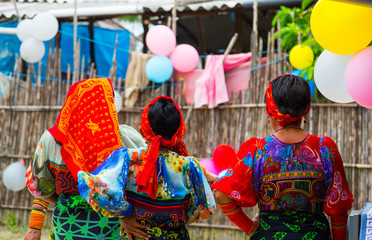 Kuna ethnic group village, Puberty party, San Blas archipelago, Kuna Yala Region, Panama, Central America, America - obrazy, fototapety, plakaty