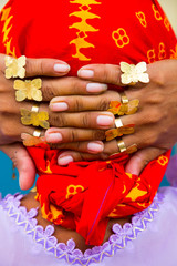Traditional jewelry, Kuna ethnic group village, San Blas archipelago, Kuna Yala Region, Panama,...