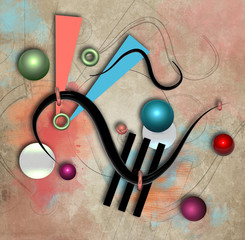 Abstract geometric composition inspired by Kandinskij - 3D illustration