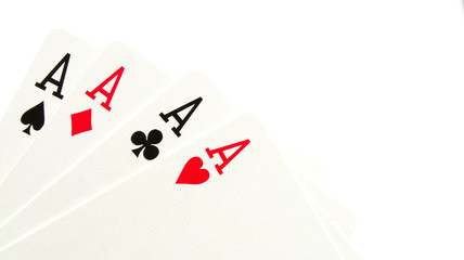 The combination of playing cards poker casino. Four aces on white background