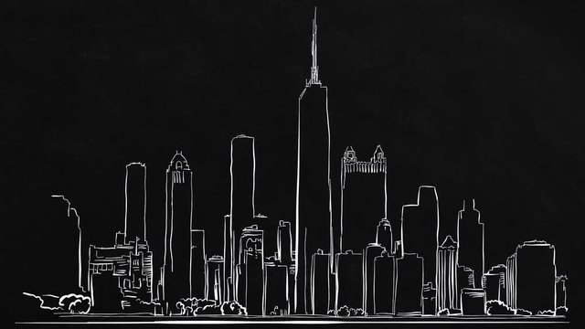 Chicago skyline - self-drawing lines on black