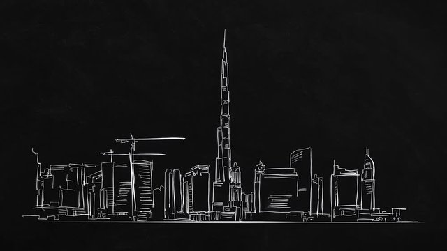 Dubai Panorama - self-drawing lines on black
