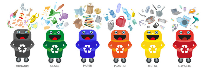 Obraz premium Waste sorting management concept separation garbage disposal refuse bin illustration