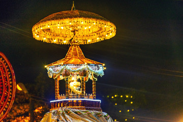 An altar containing Sacred Buddhist relics carrying by a tusker during the Navam Perahera festival...