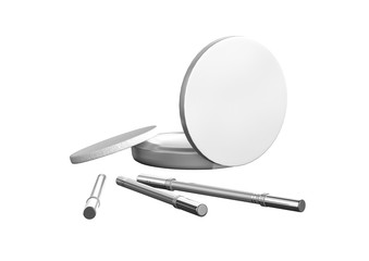 Realistic 3D rendering Cosmetic set mockup consisting of powder and lipstick. White isolated mockup