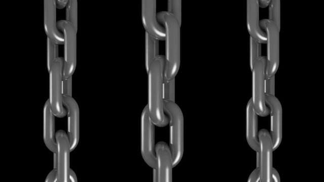 3 silver steel metal chains rotating seamless loop animation 3d motion graphics background new quality industrial techno construction cool nice joyful 4k video footage