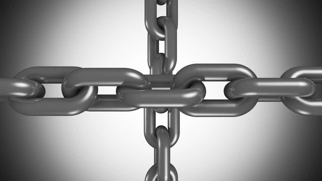 silver steel metal cross chains rotating seamless loop animation 3d motion graphics background new quality industrial techno construction cool nice joyful 4k video footage