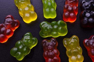 jelly bears on a black background