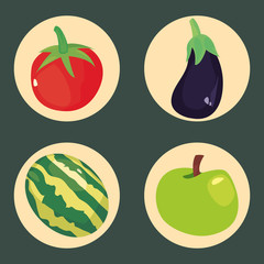 eggplant tomato apple and watermelon