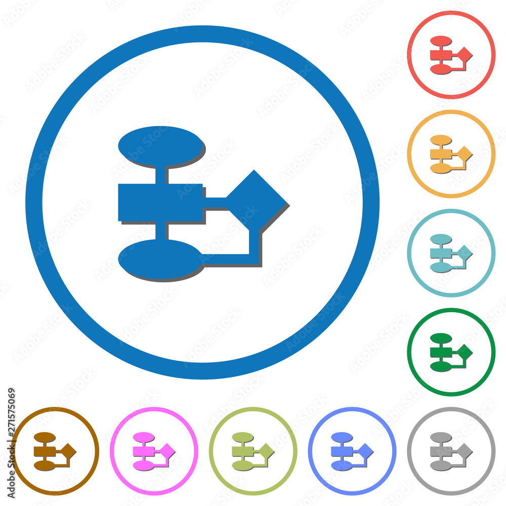Poster flowchart icons with shadows and outlines