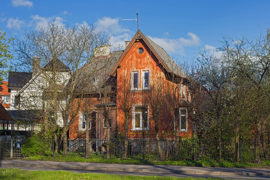 Old typical historical building in center of Kaliningrad. Before 1945 is was german town known as Konigsberg,  after World War II became a Russian city, renamed Kaliningrad in 1946.