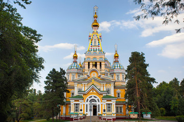 The Ascension Cathedral in Almaty, Kazakhstan. Is a Russian Orthodox cathedral. Completed in 1907,...