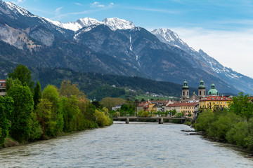 Fototapeta na wymiar Innsbruck in Austrian Tyrol with mountain backdrop