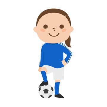 女の子のイラスト。サッカーのユニフォームを着た若い女の子。