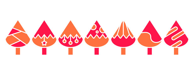 red Christmas tree set isolated on white