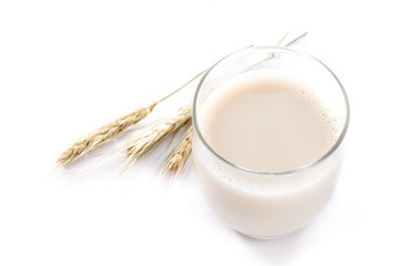 Oats milk in a bottle isolated on white background