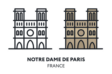 Obraz premium Notre Dame De Paris Cathedral. Paris France. Landmark Sight. Vector Flat Line Icon Illustration.
