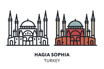 Hagia Sophia Cathedral. Istanbul Turkey Landmark Sight. Vector Flat Line Icon Illustration.
