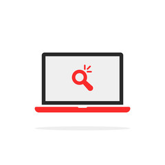 red laptop with simple search icon