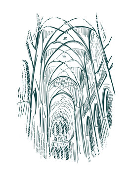 sketch vector illustration church indoor line art