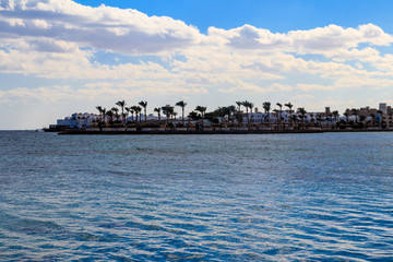 View of Red sea coast on the beach in Hurghada, Egypt
