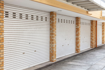 Closed shutter doors of the garage