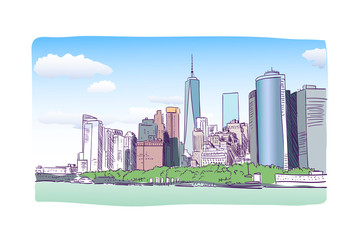 new york city sketch watercolor colorful illustration