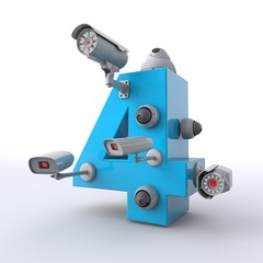 3D illustration of number 4 with CCTV cameras