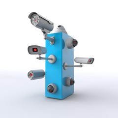 3D illustration of letter I with CCTV cameras