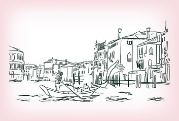 venice boat water vector sketch illustration line