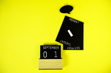 Wooden information label signs with black chalkboard empty place for text