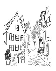 vector sketch illustration European city Germany town centre
