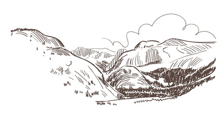mountains rock view vector sketch landscape line illustration skyline