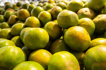 Fresh tangerines at a market stall, Close up focusl