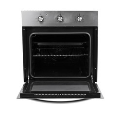 Open modern oven on white background
