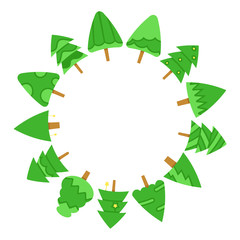 green Christmas tree with center blank circle shape on white background
