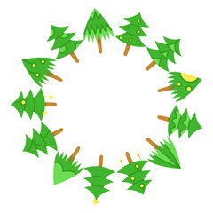 green Christmas tree with center blank circle shape on white background