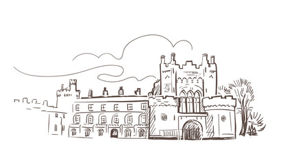 line art isolated Kilkenny castle vector sketch