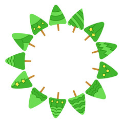 green Christmas tree with center blank circle shape on white background